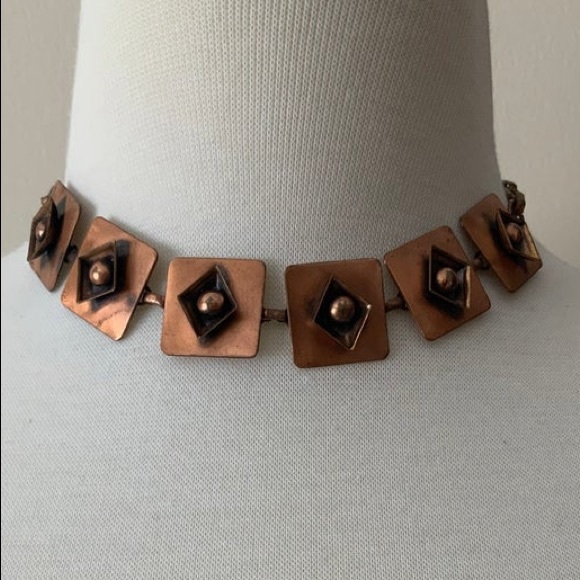 Vintage Copper Modern Abstract Choker Necklace - Picture 2 of 4